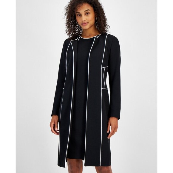 Kasper Womens Petite Open Front Long sleeves Longline Jacket Black Size 4P NWT - Picture 1 of 5